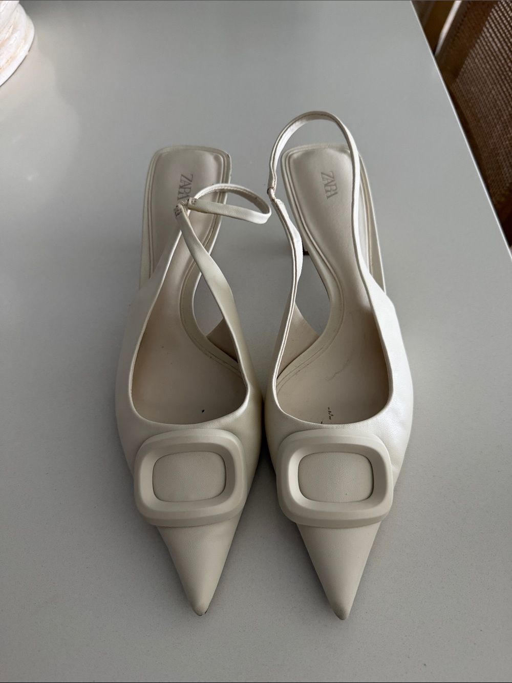 ZARA Ivory Pointed Slingback Pumps with Square Buckle - Picture 1 of 11